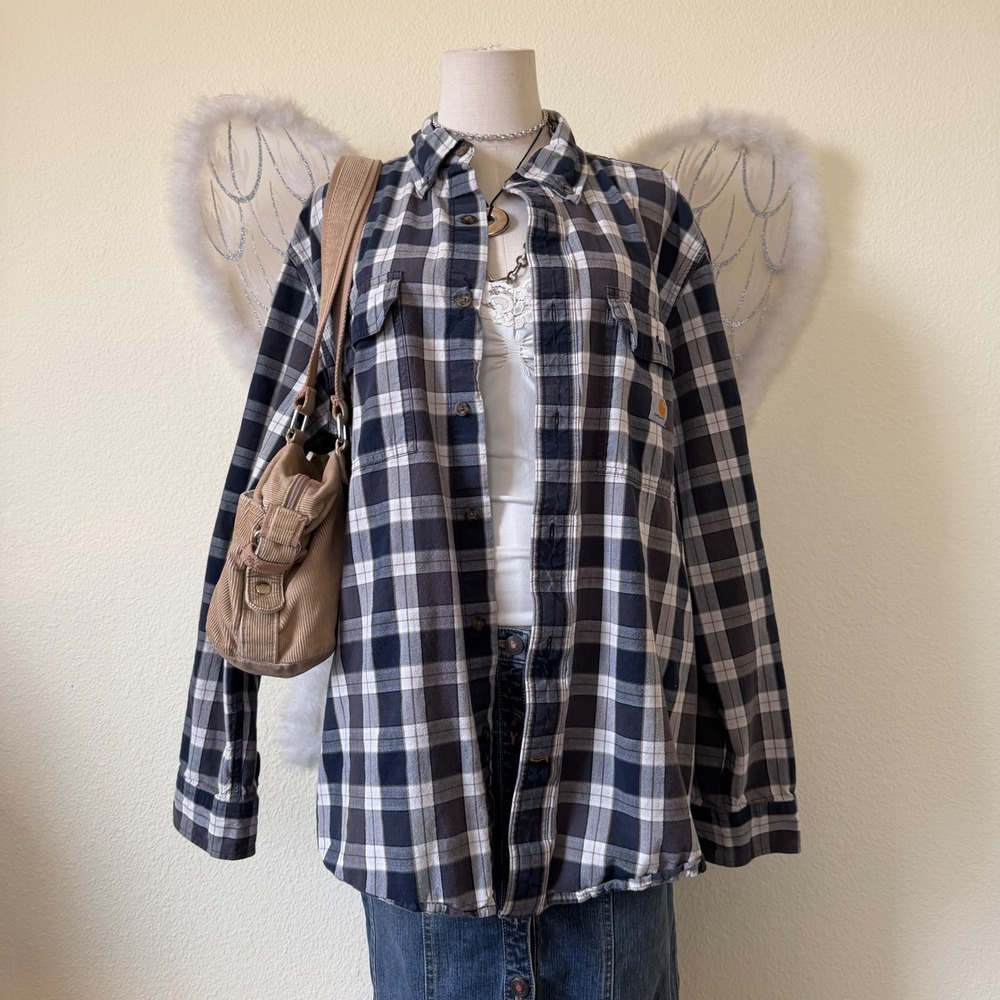 Carhartt Loose Fit Plaid Shirt Button Up Long Sleeve Oversized Indie Granola Dad